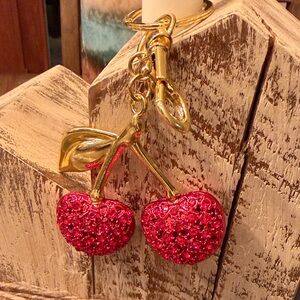 Elegant Gold and Red Cherry Keychain